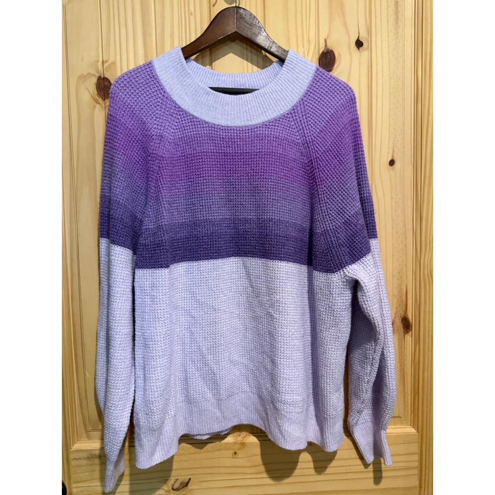Gap Purple Ombre Waffle Knit Raglan Sweater XXL Womens Crew Neck Cotton Blend